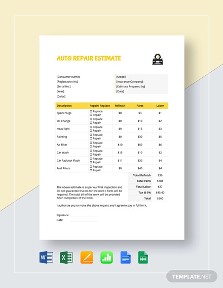 21 Repair Estimate Templates Word Pdf Google Docs