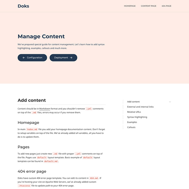 Doks theme red manage content page preview image