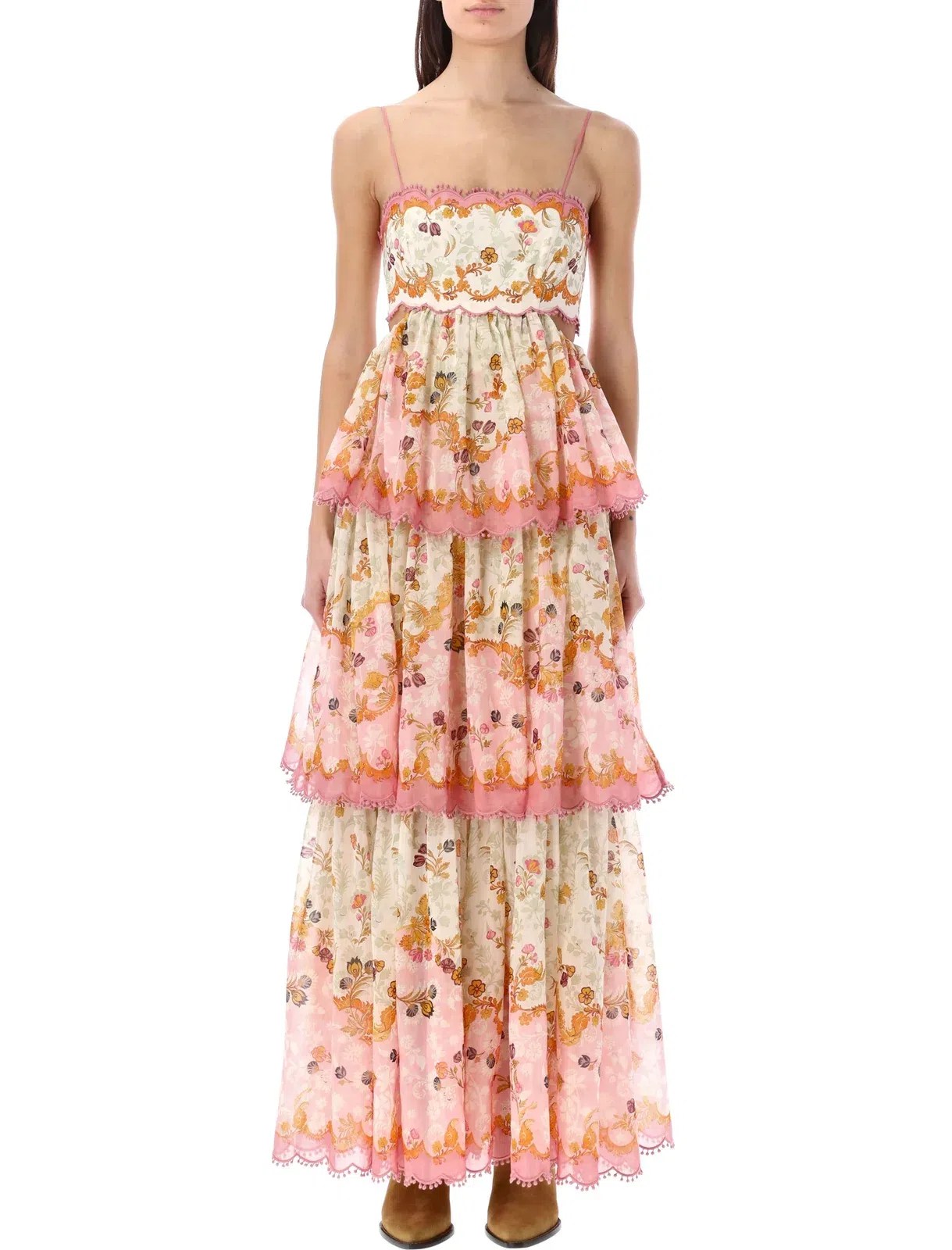 Zimmermann laurel frill midi dress floral cream size 0 / au 8