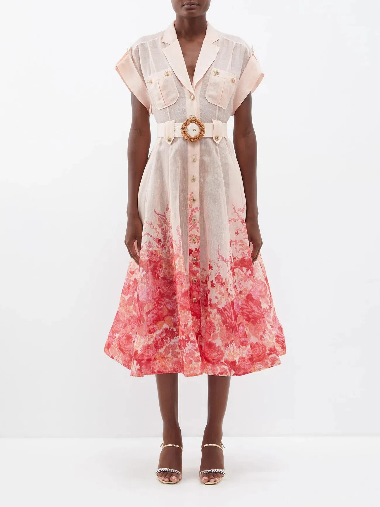 Zimmermann high tide belted midi shirt dress floral size 0 / au 8