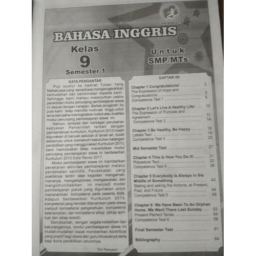 Di postingan kali ini admin akan share rangkuman materi bahasa indonesia kelas 9 semester 2 kurikulum 2013 revisi 2018 yang terdiri dari tiga bab dimulai dari bab iv.memberi tanggapan dengan santun sampai dengan bab vi.menyusun cerita inspiratif.rangkuman materi bahasa indonesia kelas 9 semester 2 kurikulum 2013 revisi 2018 akan membuat belajar kalian terasa lebih mudah dan menyenangkan. Jual Buku Smp Kelas 3 Buku Lks Bahasa Inggris Kelas 9 Semester 1 Jakarta Utara Langgengsetiawan Tokopedia