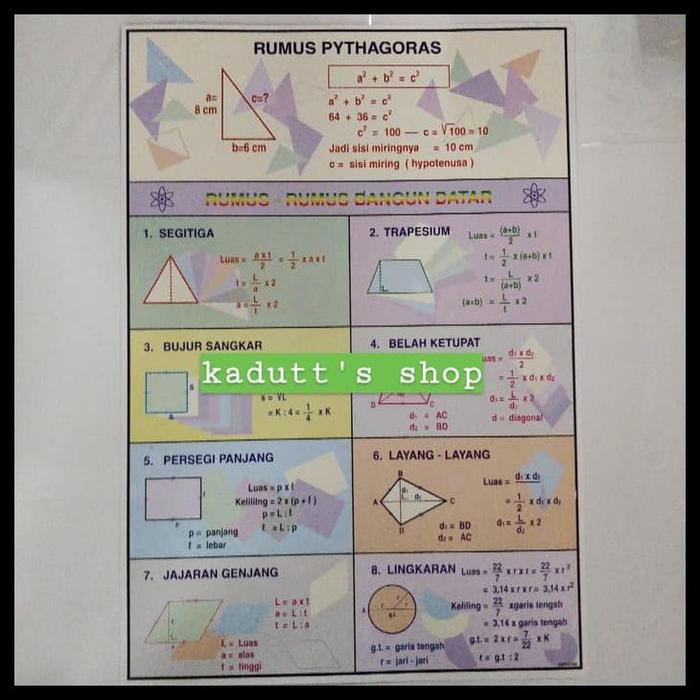 Seperti segi banyak lainnya, untuk mencari keliling trapesium, anda harus. Jual Terbaru Poster Edukasi Bentuk Bangun Datar Rumus Pythagoras Jakarta Barat Prima Store 2 Tokopedia
