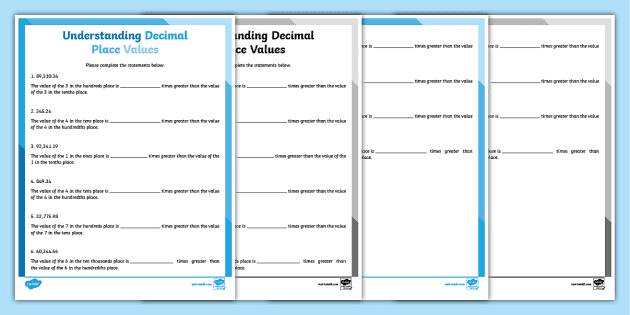 understanding decimal place value worksheet teacher made