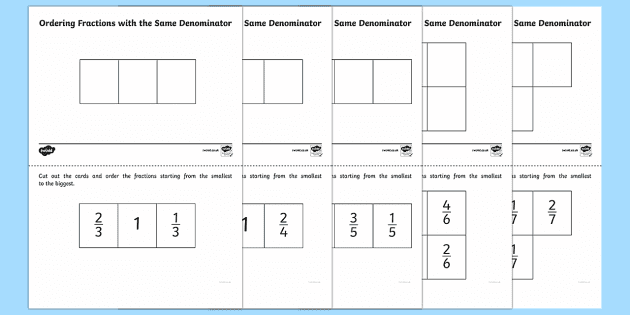 There are two main ways to compare fractions: Ordering Fractions With The Same Denominator Activity