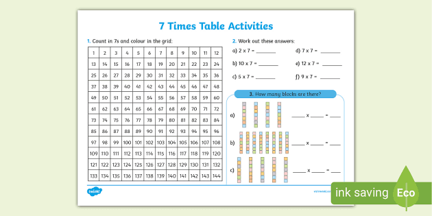 7 times table worksheet primary resources teacher made