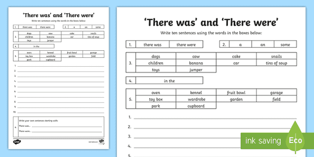 there was and there were worksheet primary resources