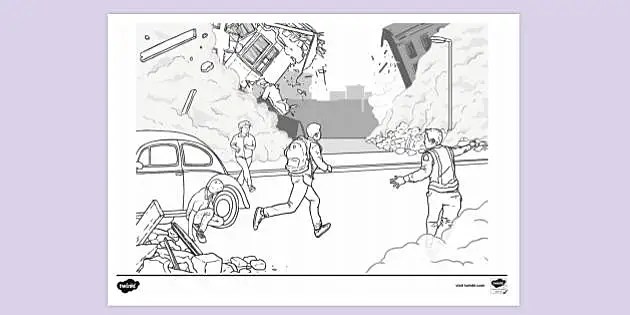 free earthquake scene colouring sheet colouring sheets