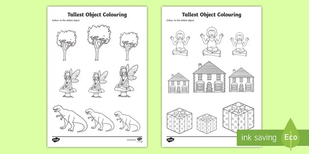 tallest object activity on tall and short for preschoolers