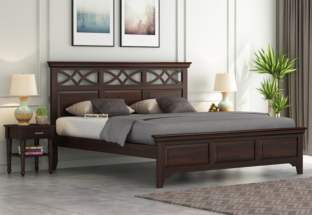 Buy Allan Bed Without Storage King Size Walnut Finish Online In India Wooden Street