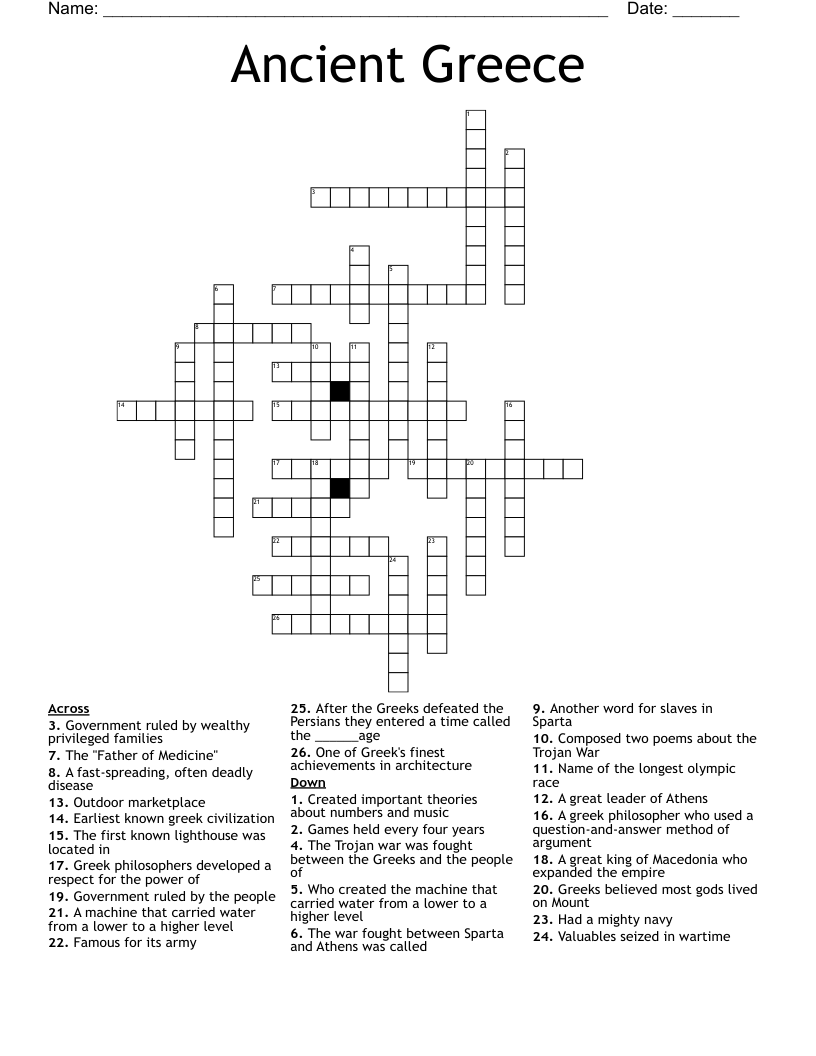 The 6/8/21 crossword is by jeff stillman. Ancient Greece Crossword Wordmint