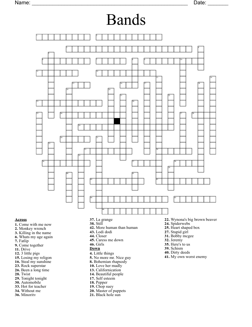 Rock concert activity crossword