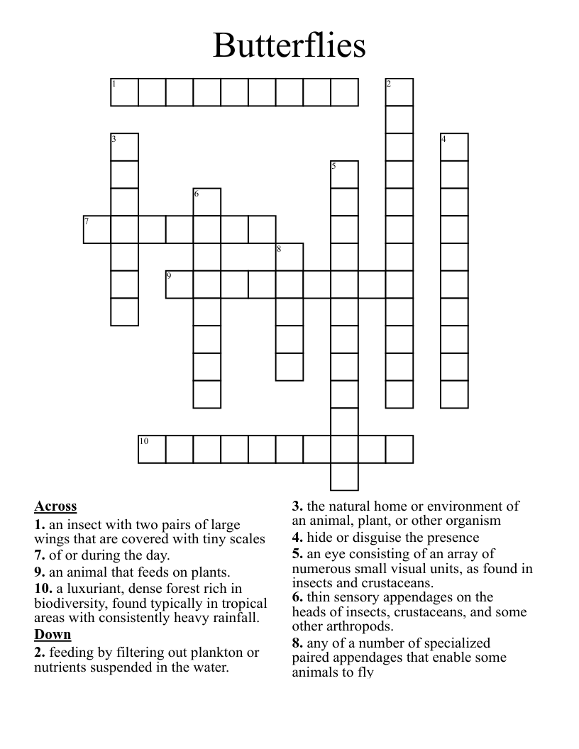 Butterflies crossword
