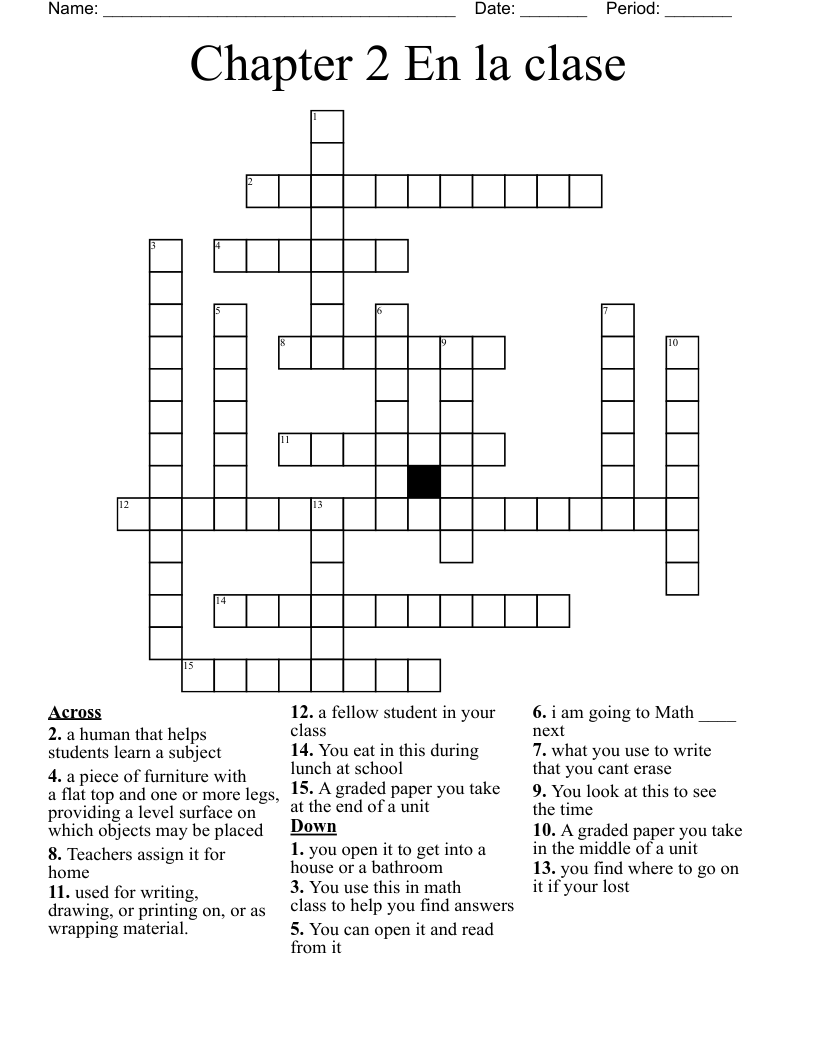 We understand and totally believe that solving a crossword puzzle in the . Chapter 2 En La Clase Crossword Wordmint