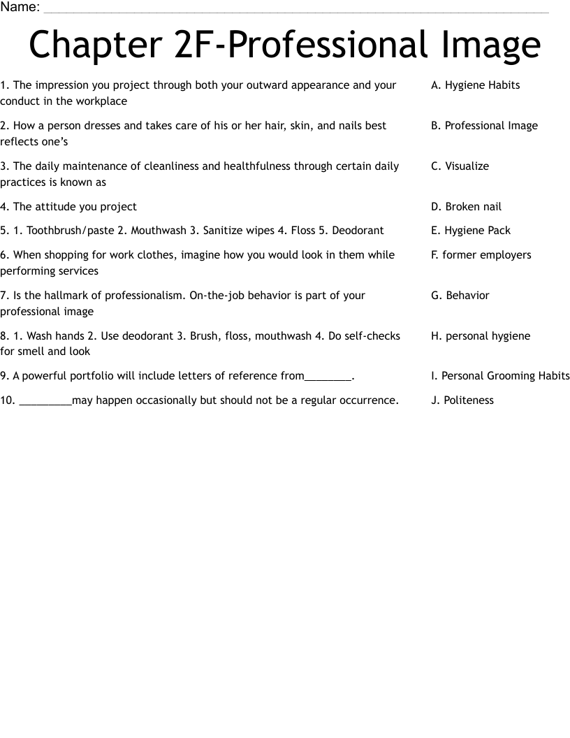 Chapter 3 milady- your professional image word search