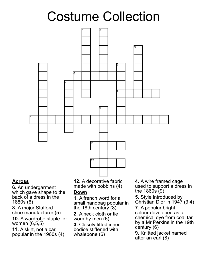 Costume collection crossword