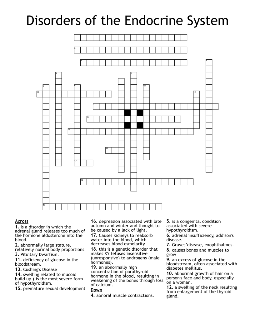 Oftentimes supplemental cortisol is prescribed when a deficiency exists. Endocrine System Disorders Crossword Wordmint