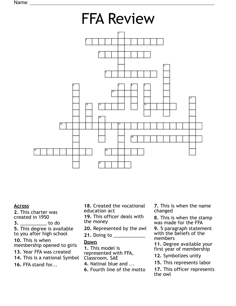 Give students a labeled handout of the interior parts of the egg. Ffa Review Crossword Wordmint