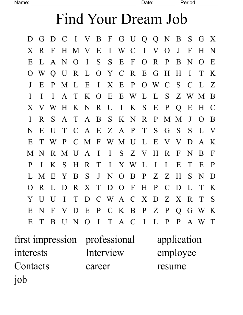 find your dream job word search wordmint