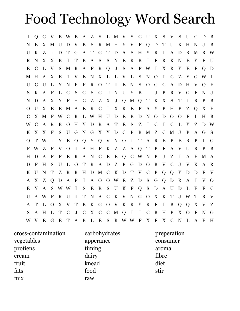 food technology word search wordmint