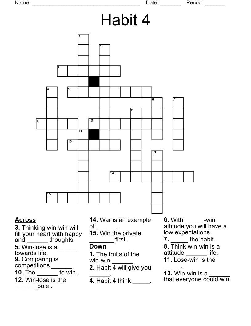 Computer and video games are a bigger business than the movies, and the biggest force in games is electronic arts — a company whose blockbuster titles dazzle millions of customers and generate billions of dollars in sales. Habit 4 Think Win Win Crossword Wordmint
