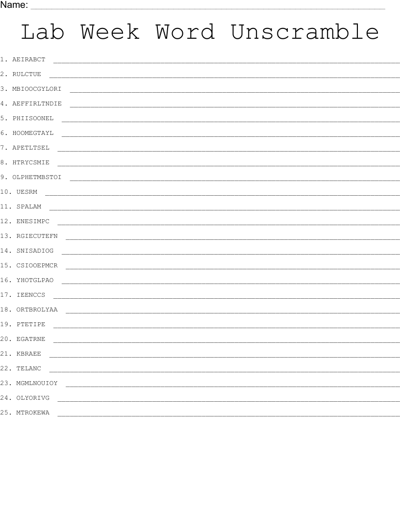 According to google, this is the definition of permutation: Lab Week Word Unscramble Wordmint
