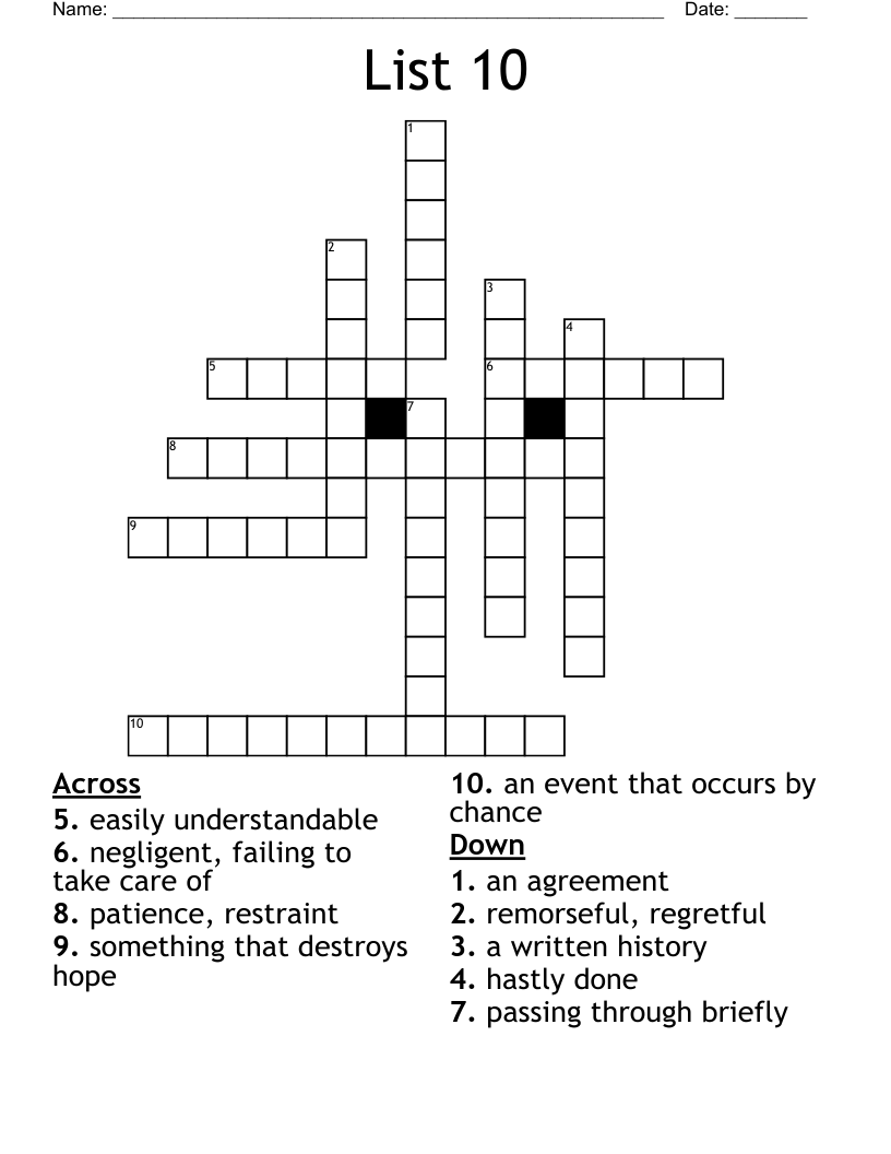 List 10 crossword