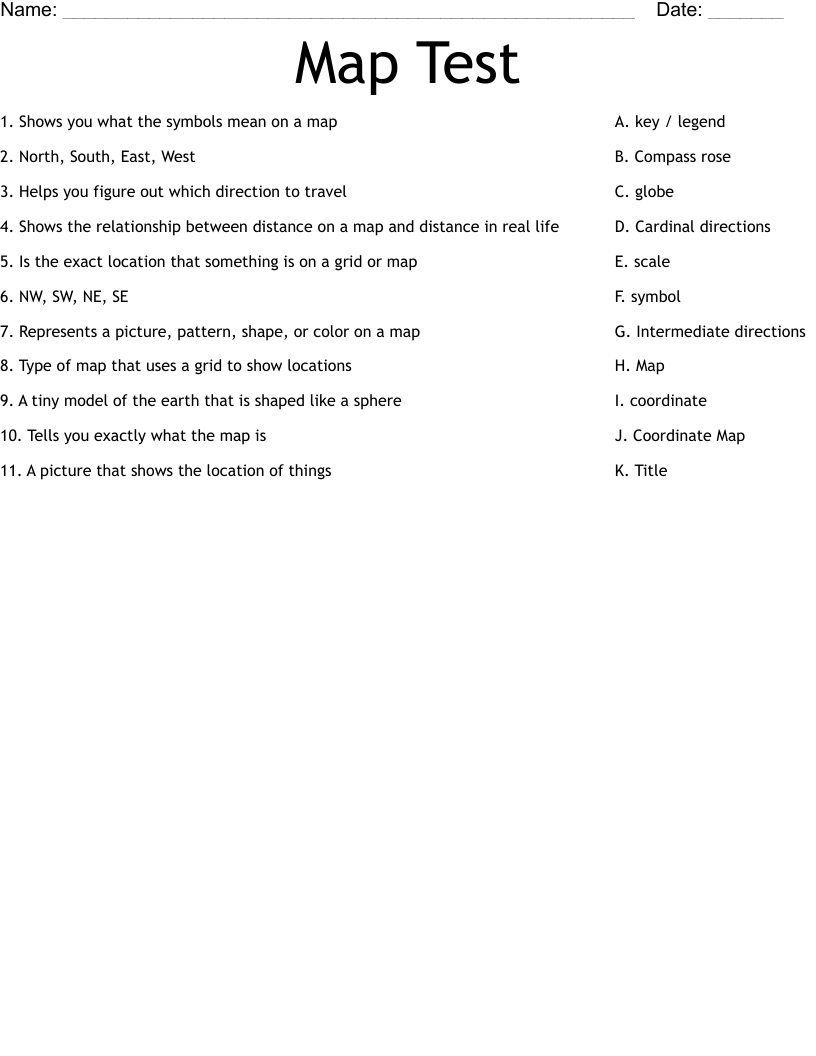 Map Test Worksheet Wordmint 957568.