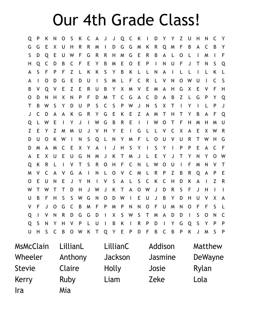 Rd.com knowledge grammar & spelling a. Our 4th Grade Class Word Search Wordmint