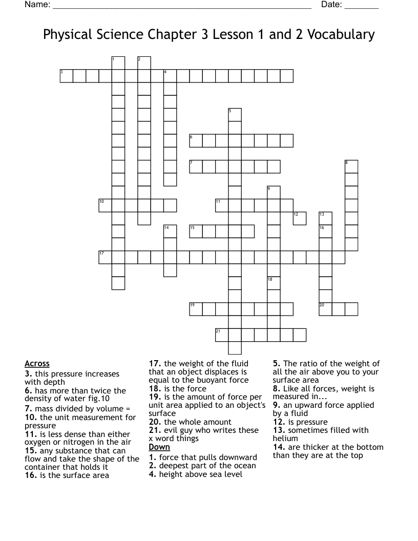 Crossword puzzles are free to play on your desktop or mobile device, and increase in difficulty every day. Physical Science Chapter 4 Vocab Crossword Wordmint