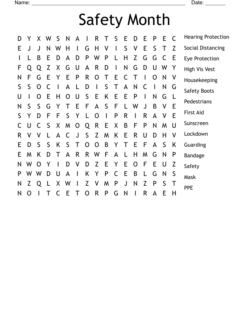occupational health safety crosswords word searches bingo cards wordmint