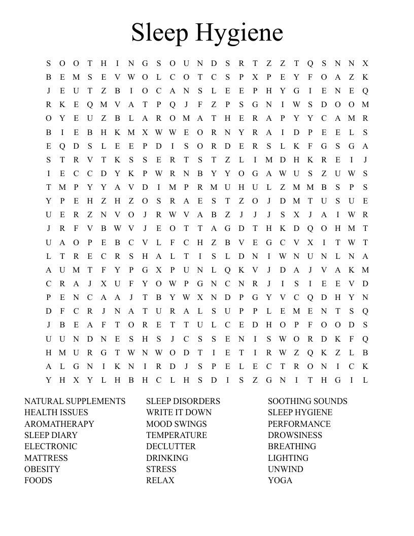 Sleep hygiene word search