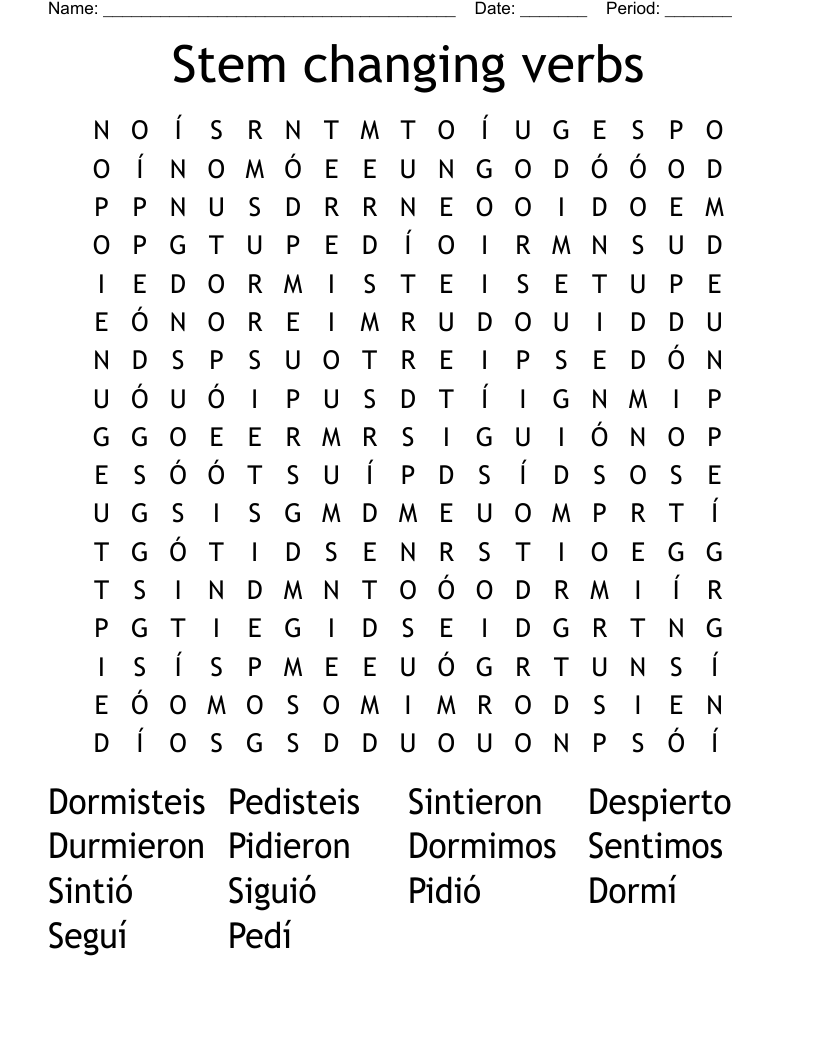 43 stem changing verbs in spanish worksheet answers