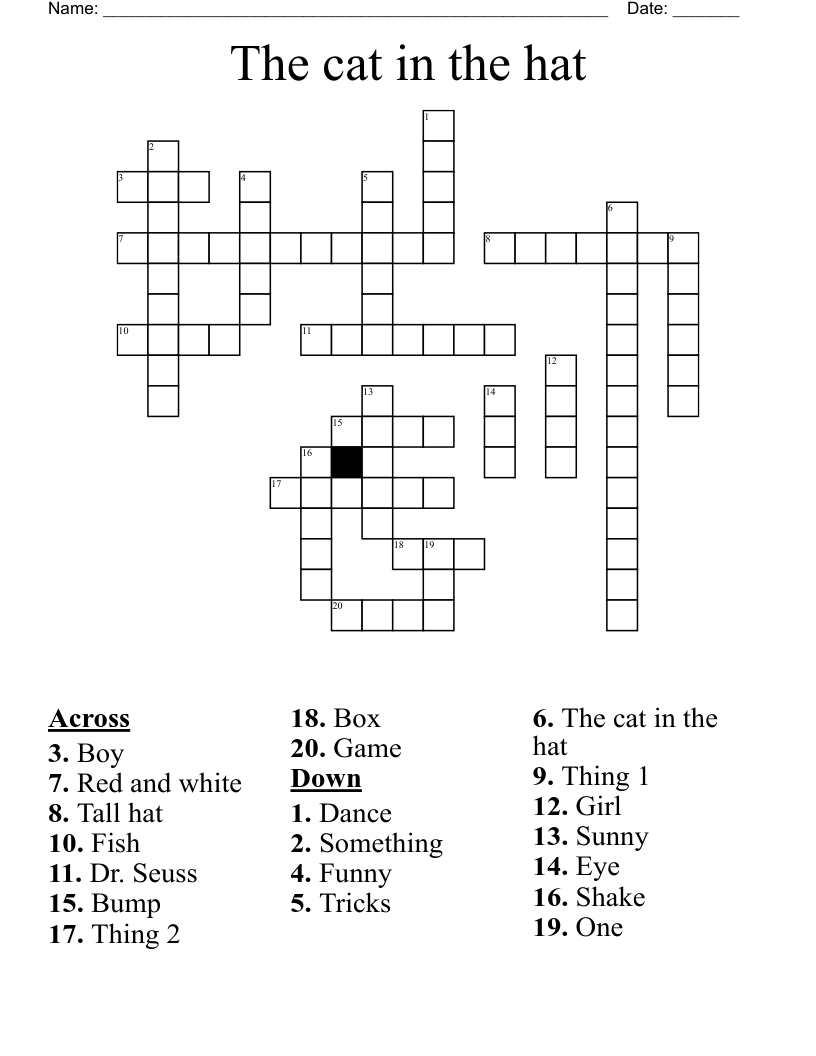Cat in the hat word search printable