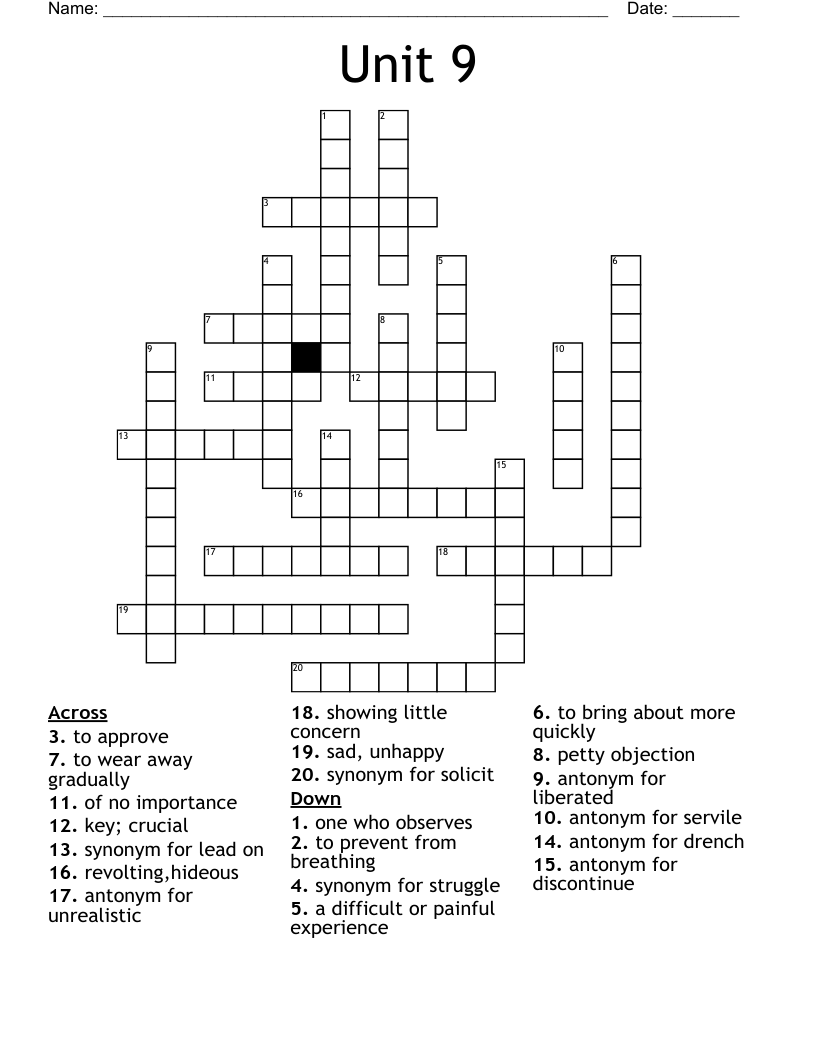 Unit 9 crossword