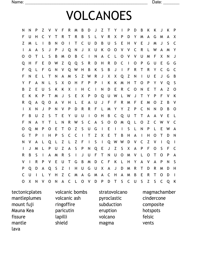 volcano word search wordmint