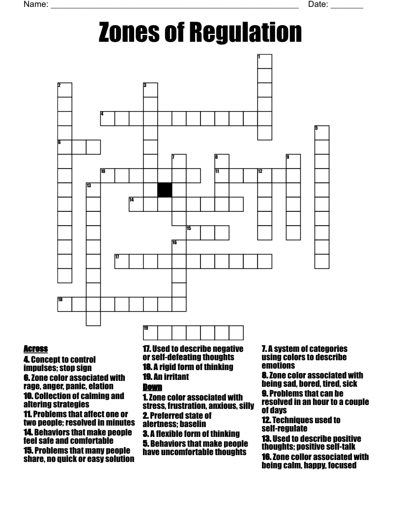 28/10/2019 · below you will be able to find the answer to corporate regulation crossword clue which was last seen on eugene sheffer crossword, october 28 2019. Zones Of Regulation Crossword Wordmint