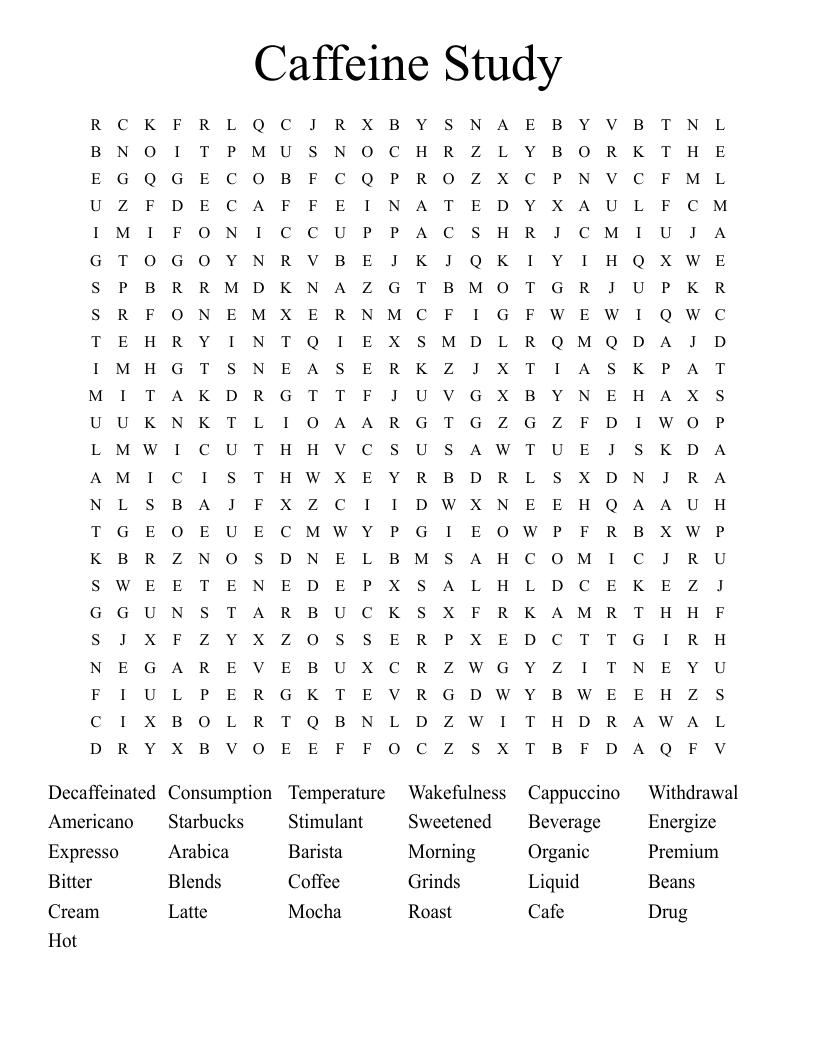Types of coffee word search