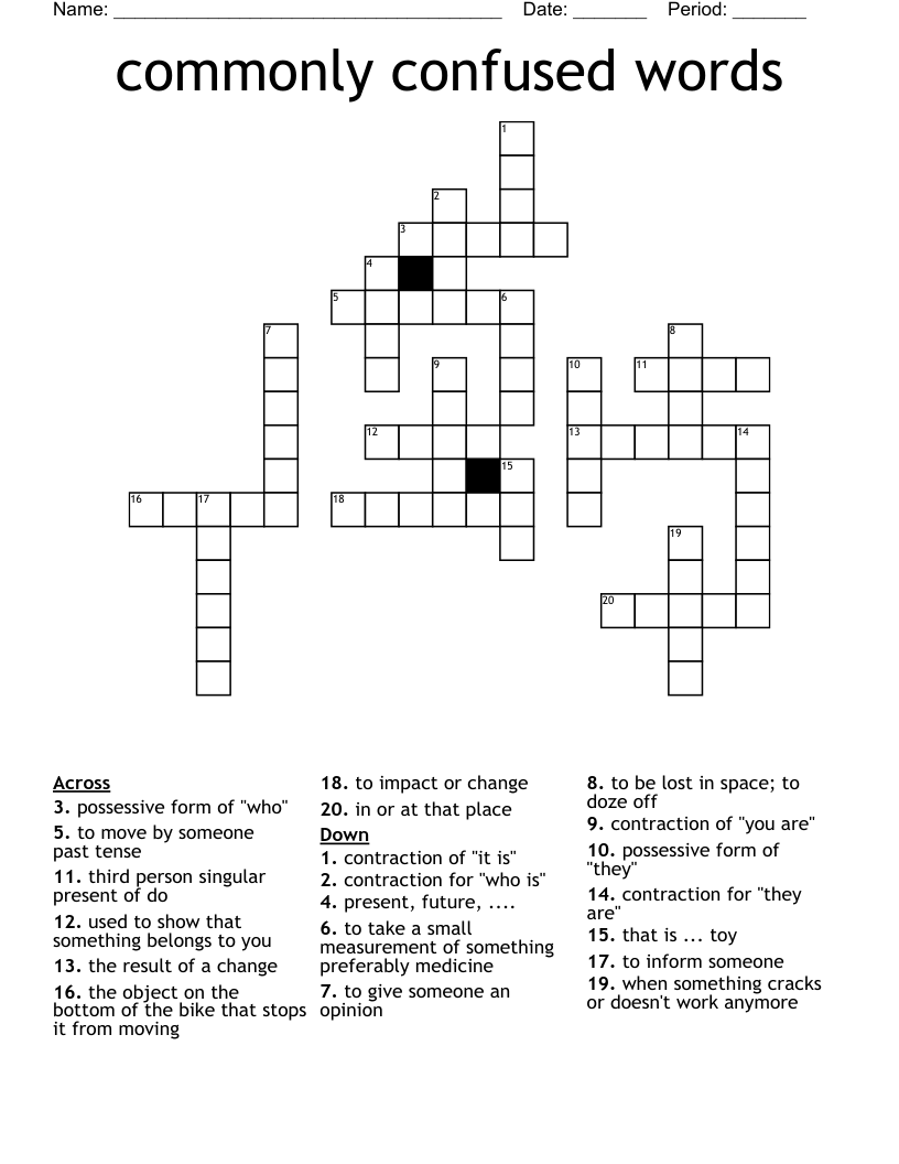 Commonly confused words crossword