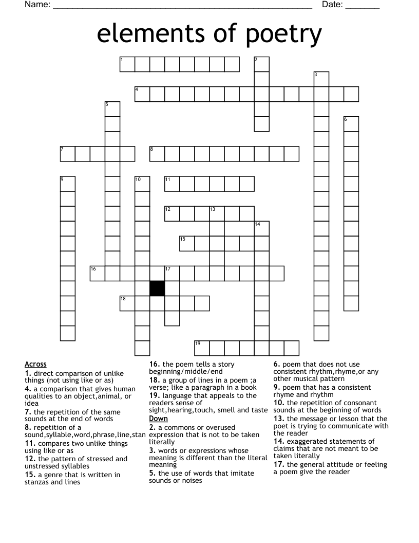 Units of poetry crossword