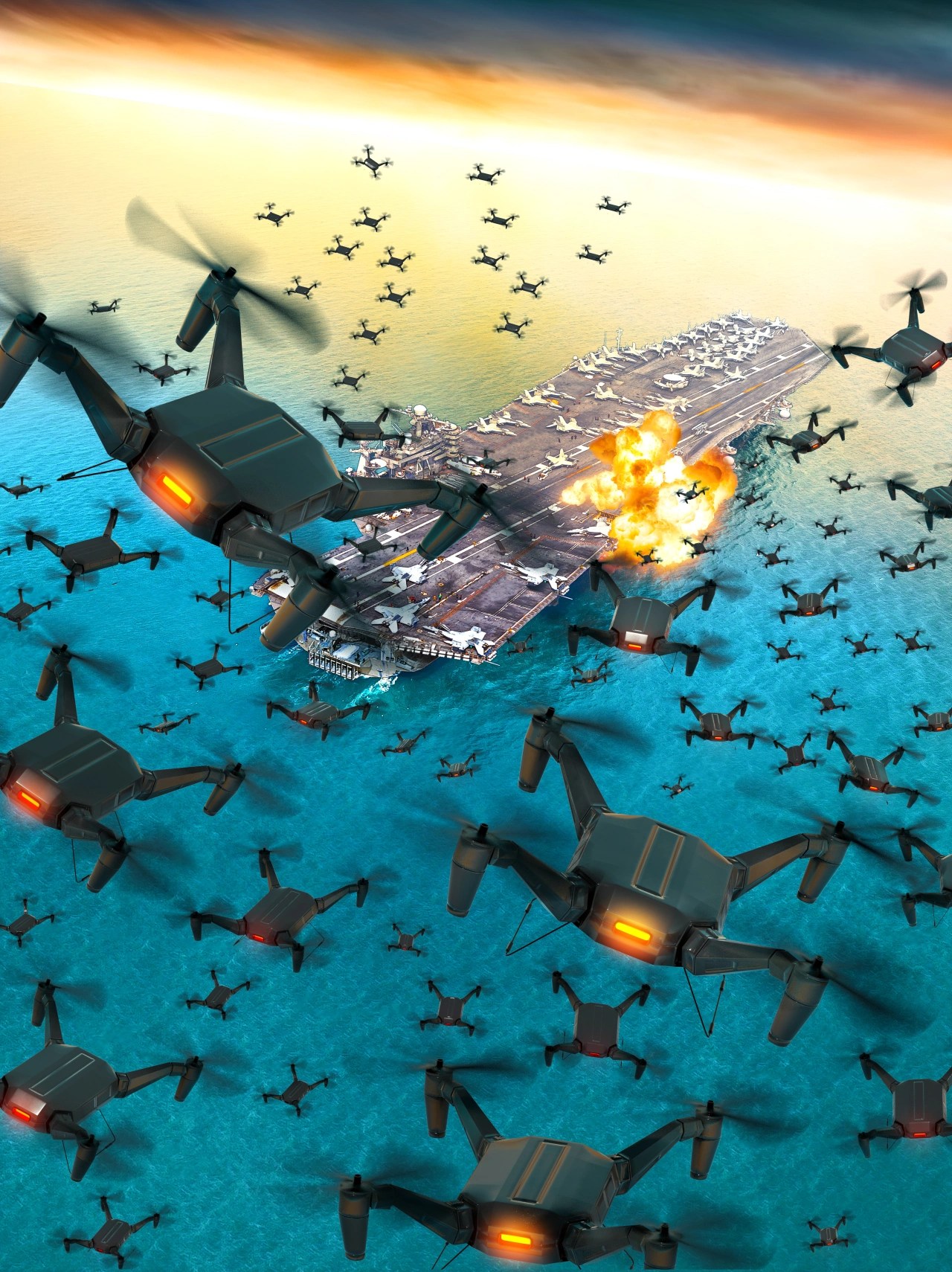 Drone Swarm Drones Fly In A Tight Swarm Through A Forest Without