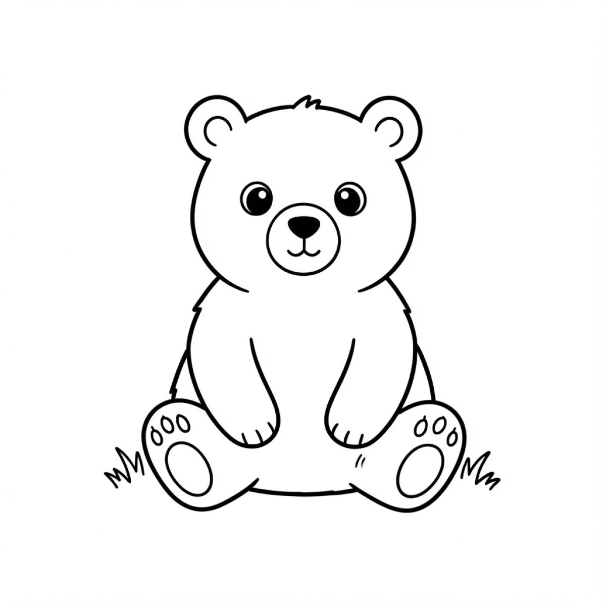 Easy Bear sitting calmly in the grass Drawing Idea (free black-and-white line drawing printable PDF for all, from beginners to advanced learners, including children, teens, adults, and seniors)