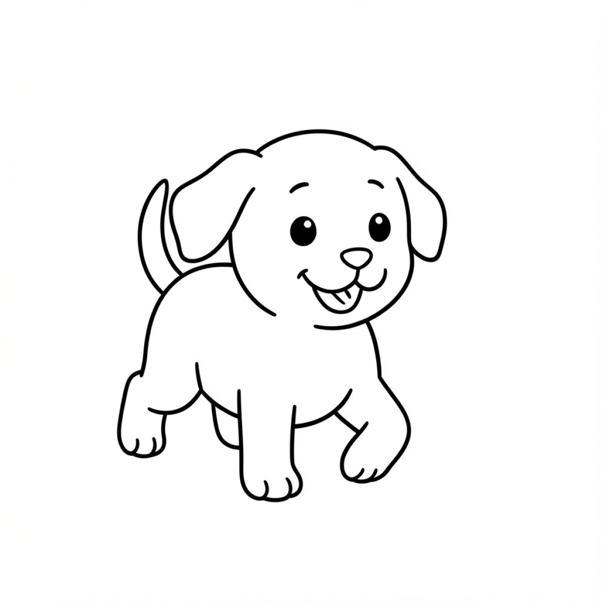 Easy Spot Smiling Puppy Standing Happily Drawing Idea (free black-and-white line drawing printable PDF for all, from beginners to advanced learners, including children, teens, adults, and seniors)