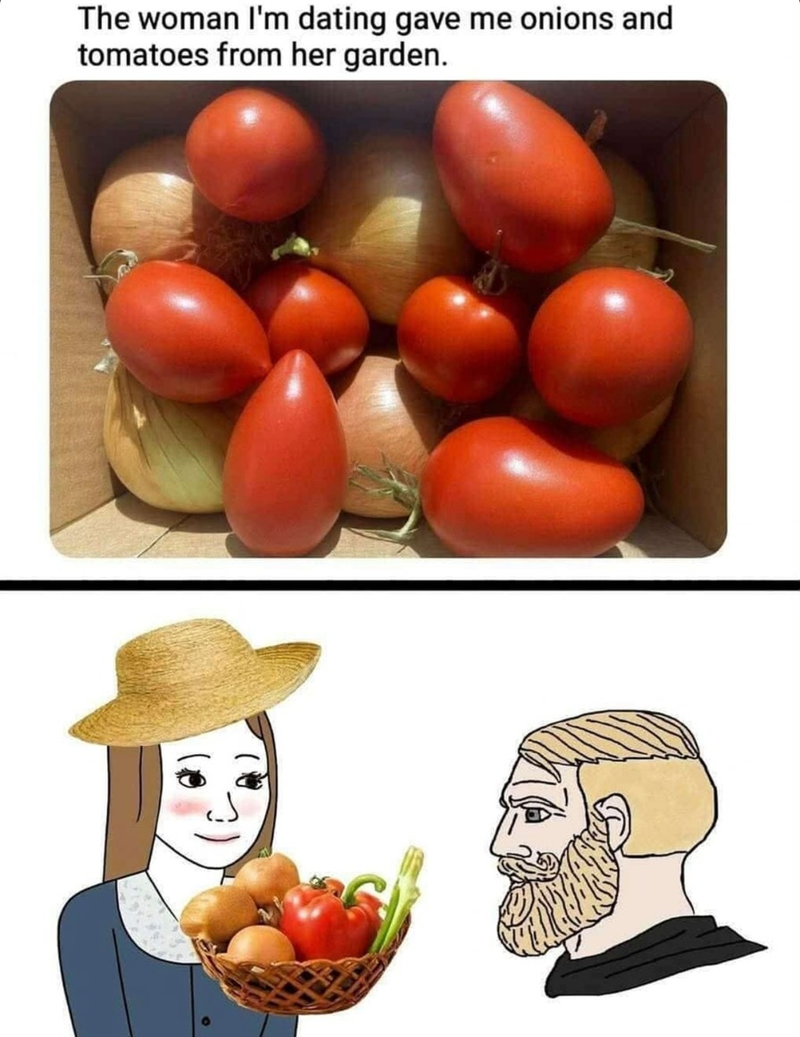 ﻿The woman Im dating gave me onions and tomatoes from her garden. cJ