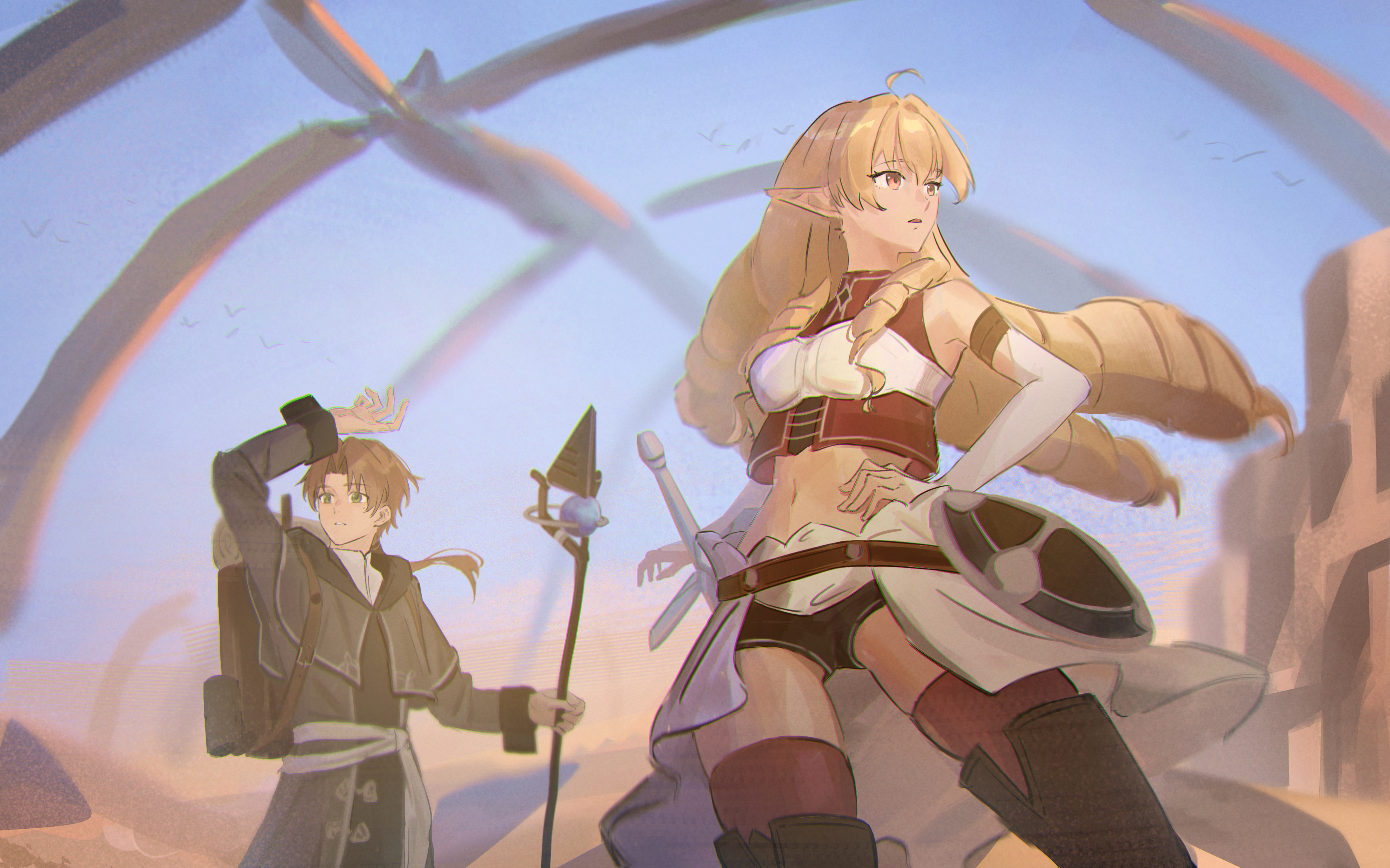 Download Anime Mushoku Tensei: Jobless Reincarnation Rudeus Greyrat  Elinalise Dragonroad 4k Ultra HD Wallpaper by Limi