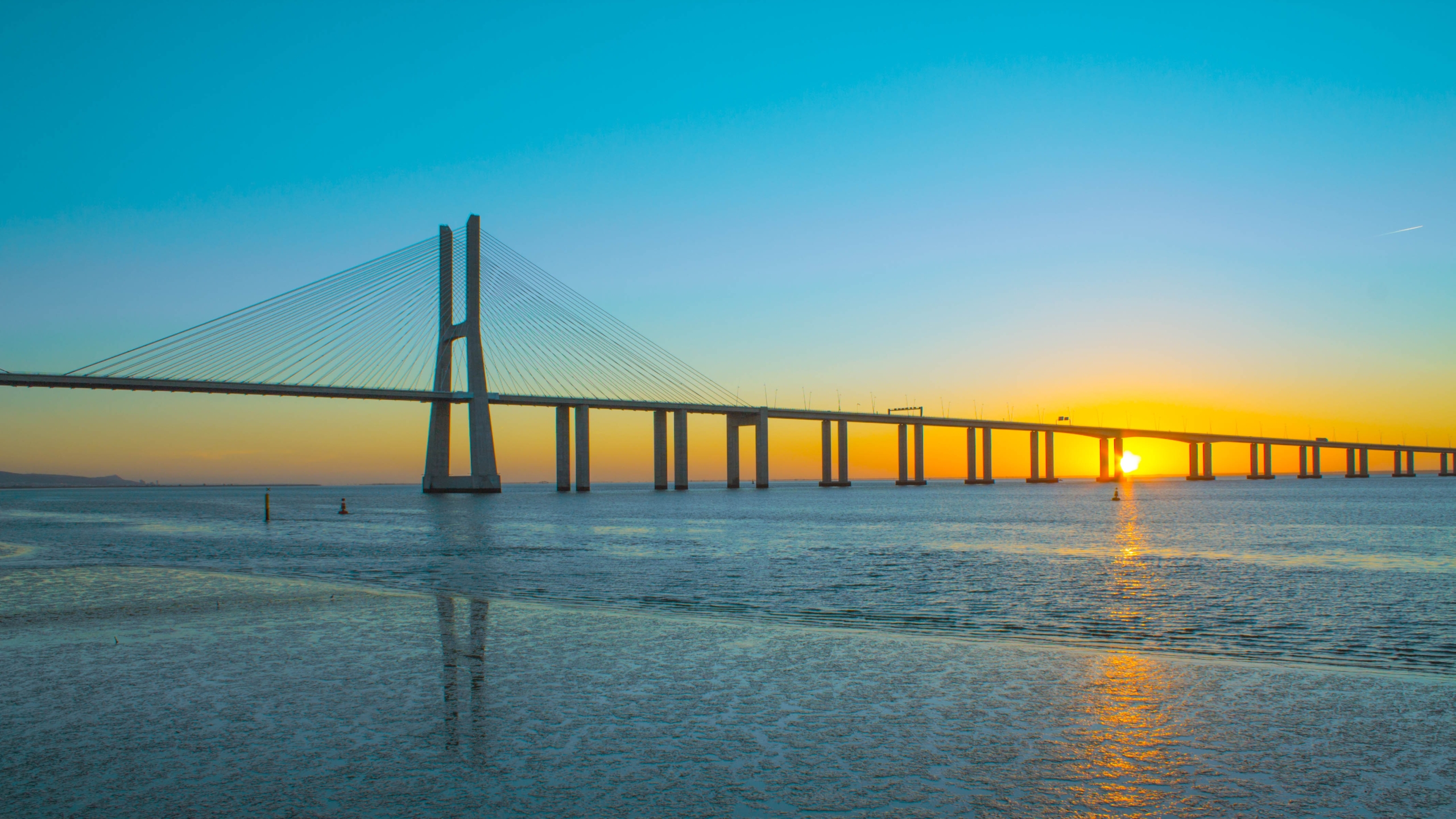 Fotografi, lisbon, jembatan vasco da gama, paparan lama, portugal, tenang, wallpaper hd; Vasco Da Gama Bridge Hd Wallpaper Background Image 2560x1440