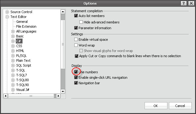 How to activate Line numbers in Visual Studio 2005? – Imran Akram's Blog