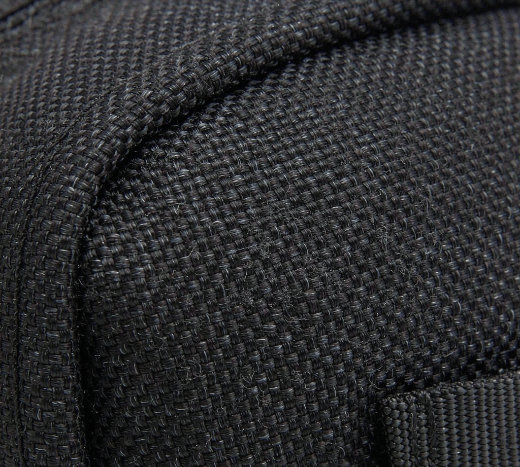 Close-up of a ballistic nylon basket weave on a rugged bag panel