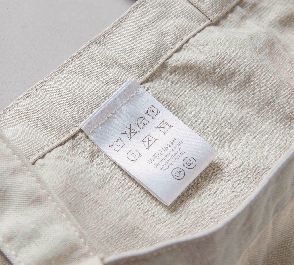 Bag care label close-up