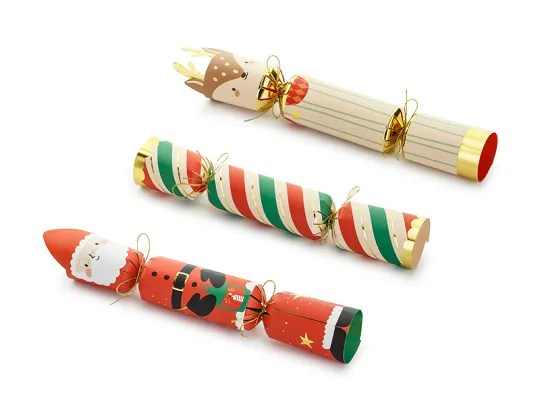 Cajas de regalo navideñas "Christmas Crackers" en papel, set de 3, diseño DIY en colores festivos.