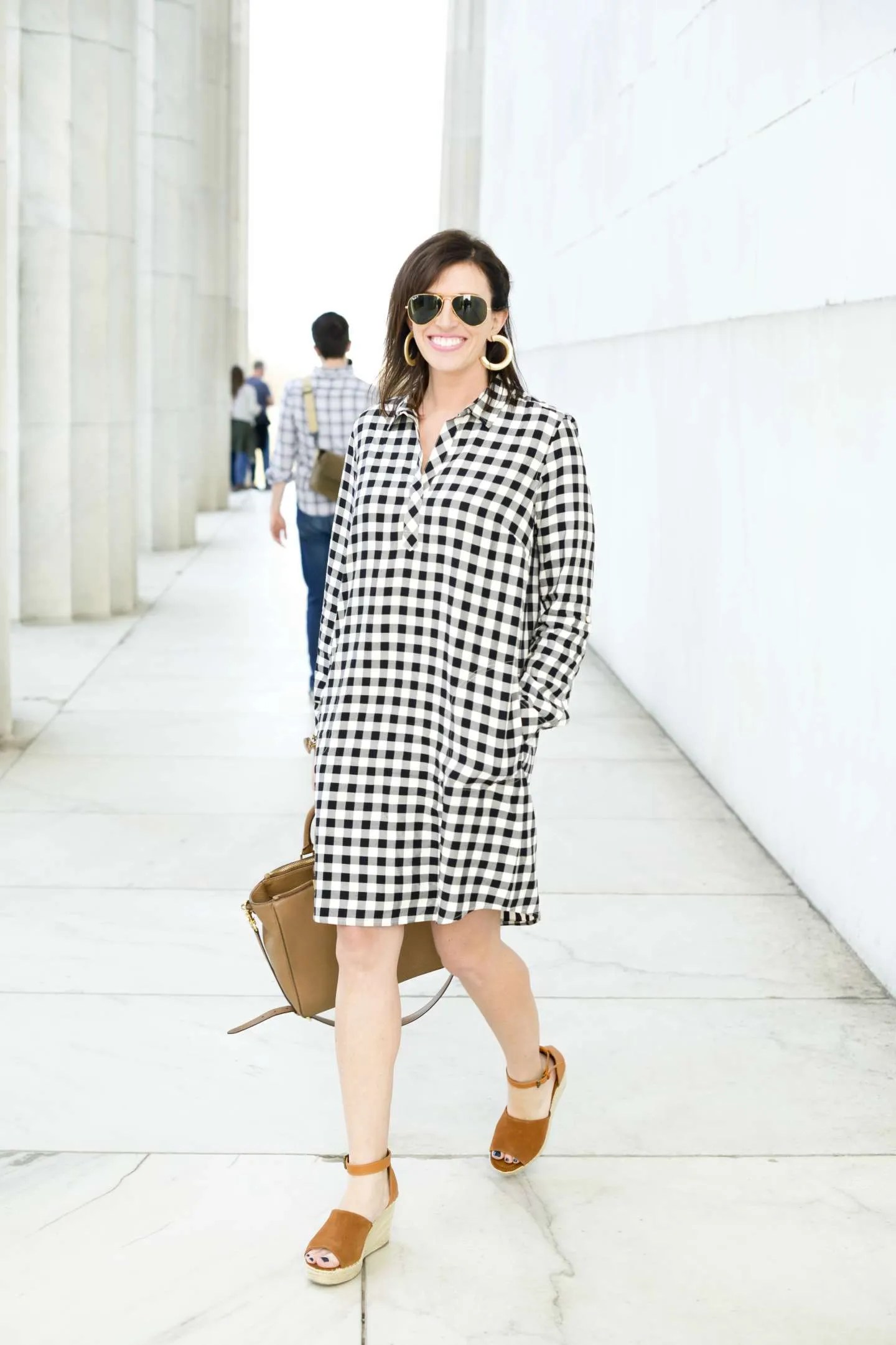 Gingham Shirt Dress + The Best Wedges for Spring - I'm Fixin' To - @mbg0112
